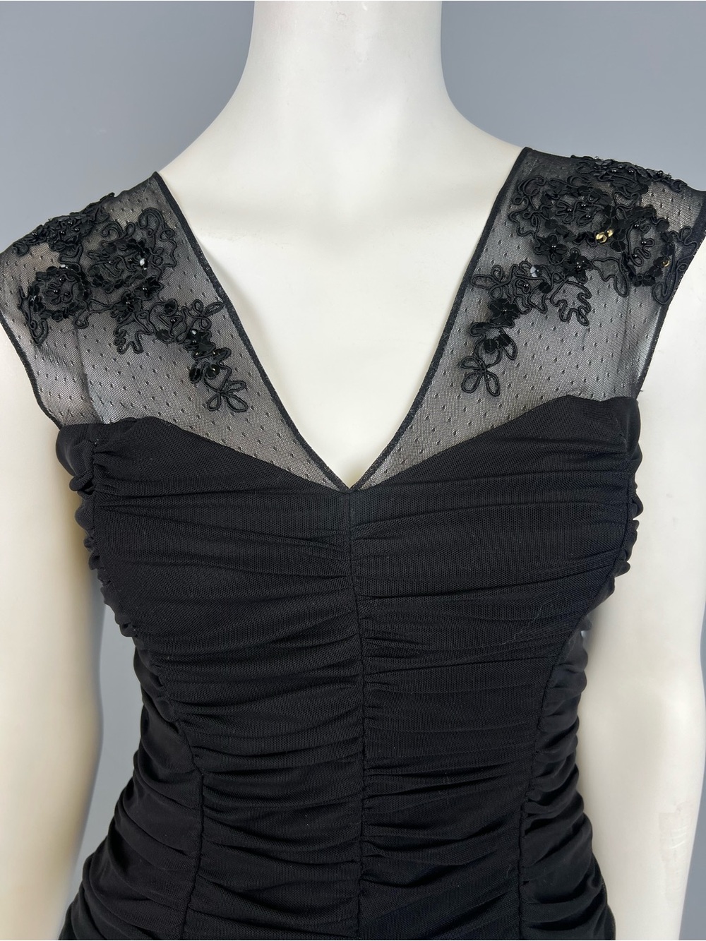 Vintage Joseph Ribkoff Made in Canada Ruched V-Neck Embroidered